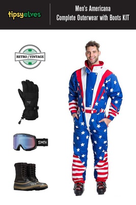 ** SOLD ** [Complete Outerwear with Boots KIT] - Men's - Tipsy Elves (Red / White / Blue | Americana)