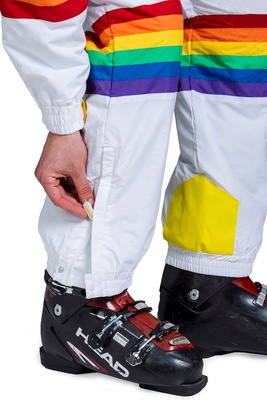 [One-Piece Ski Suit] - Mens - Tipsy Elves (White / Rainbow | Sunrise Shredder)