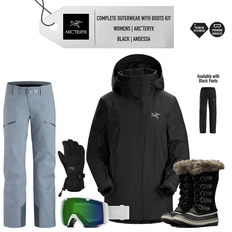 ** REMOVED S24 ** [Complete Outerwear with Boots KIT] - Womens - Arc'Teryx (Black | Gore-Tex | Down| Andessa)