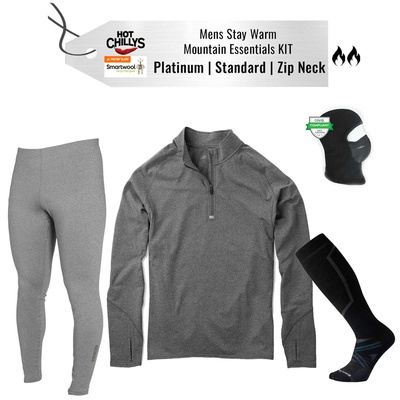 [Stay Warm Mountain Essentials Kit] - Mens - Hot Chillys (Platinum | Standard | Zip Neck)