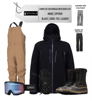 REMOVED S24 Complete Outerwear with Boots KIT Mens Spyder Black Gore Tex Leader Kit Lender Simple Ski and Snowboard Clothing Rentals for Your Next Trip