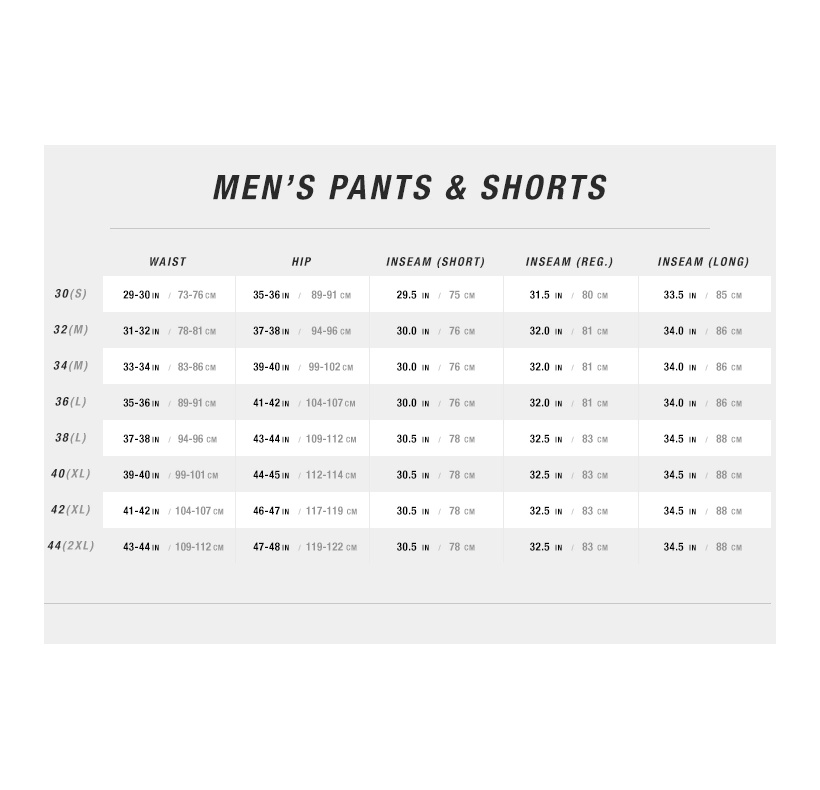 The north face pants size chart on sale