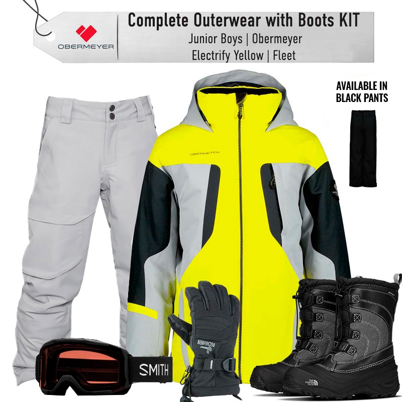 [Complete Outerwear with Boots KIT] - Jr Boys - Obermeyer (Electrify Yellow | Fleet)