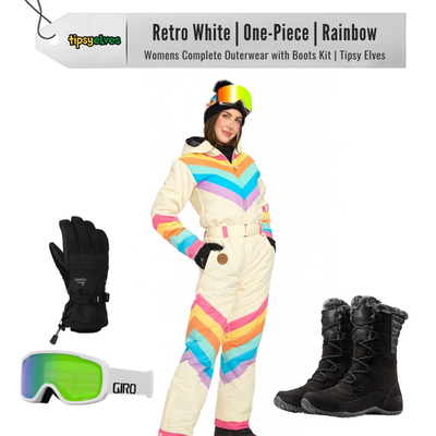 [Complete Outerwear with Boots KIT] - Womens - Tipsy Elves (Retro White | Rainbow)