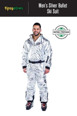 ** REMOVED S24 ** [One-Piece Ski Suit] - Mens - Tipsy Elves (Silver | Silver Bullet)