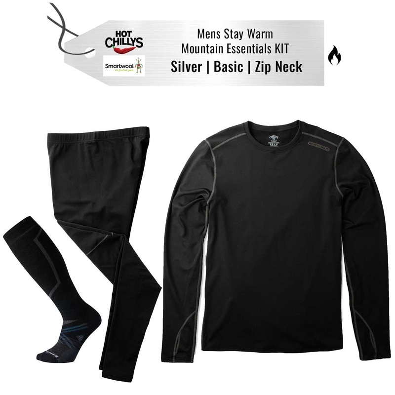 [Stay Warm Mountain Essentials Kit] - Mens - Hot Chillys (Silver | Basic | Crew Neck)