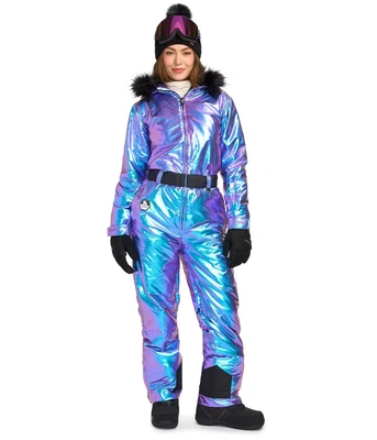 [Complete Outerwear KIT] - Womens - Tipsy Elves (Shiny Blue with Fur | One-Piece | Iridescent Iris)