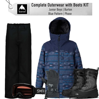 [Complete Outerwear with Boots KIT] - Jr Boys - Burton (Blue Pattern | Phase)
