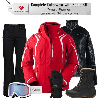 [Complete Outerwear with Boots KIT] - Womens - Obermeyer (Crimson Red | 3-1 | Juno System)