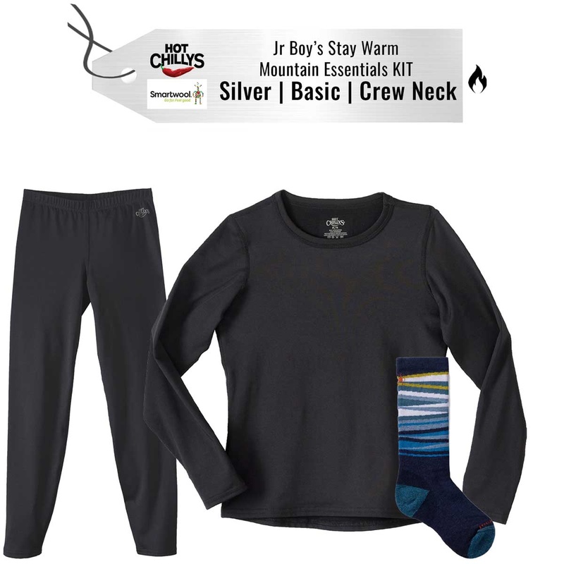[Stay Warm Mountain Essentials Kit] - Jr Boys - Hot Chillys (Silver | Basic | Crew Neck)