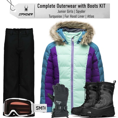 [Complete Outerwear with Boots KIT] - Jr Girls - Spyder (Turquoise | Fur Hood | Atlas Synthetic)