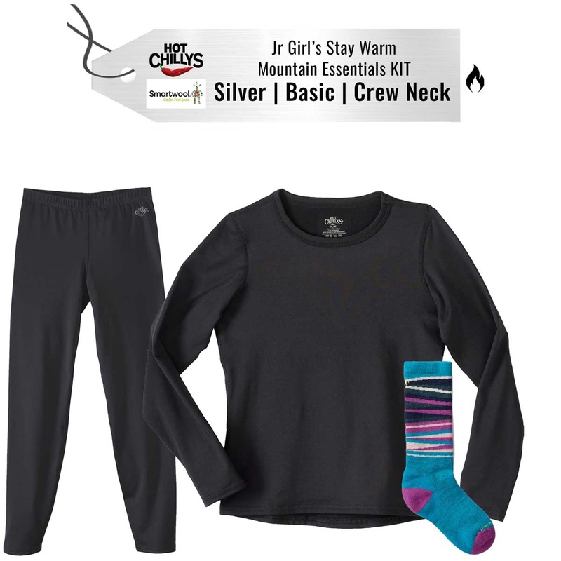 [Stay Warm Mountain Essentials Kit] - Jr Girls - Hot Chillys (Silver | Basic | Crew Neck)