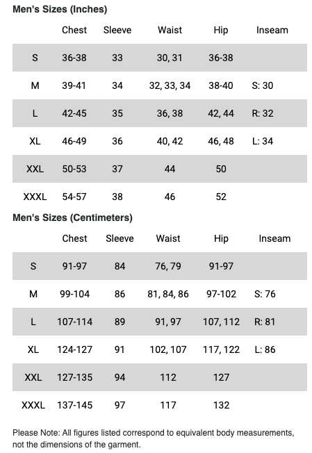 Men's - Mountain Hardwear - Shirt - sizing guide
