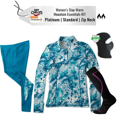[Stay Warm Mountain Essentials Kit] - Womens - Hot Chillys (Platinum | Standard | Zip Neck)