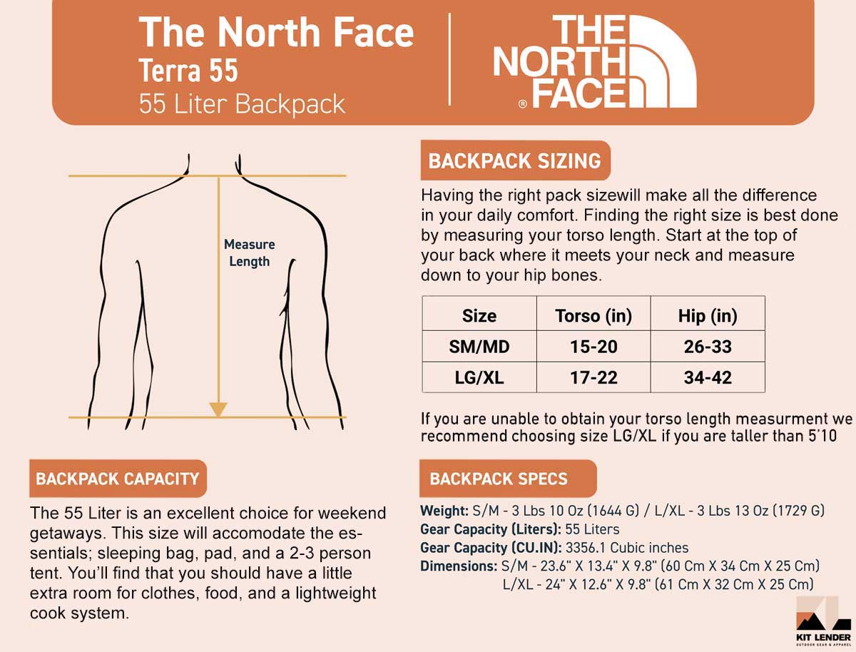 North face bag size chart store