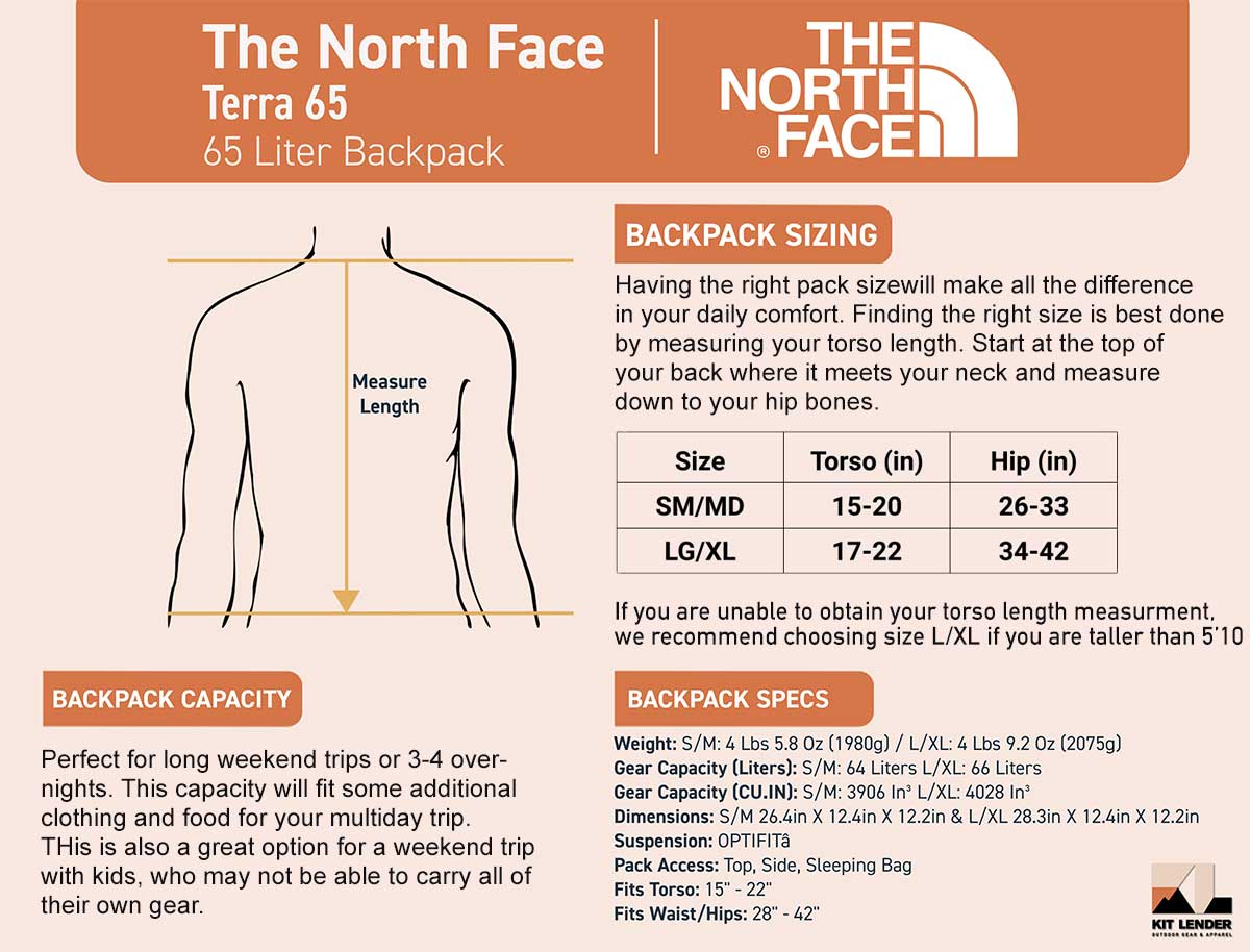North face terra 65 dimensions store
