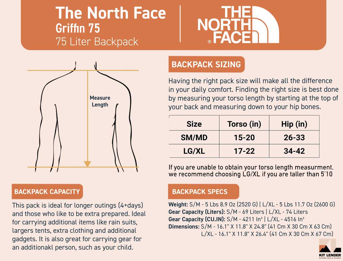 Backpack Unisex The North Face 75 Liter Griffin Kit Lender Simple Ski and Snowboard Clothing Rentals for Your Next Trip