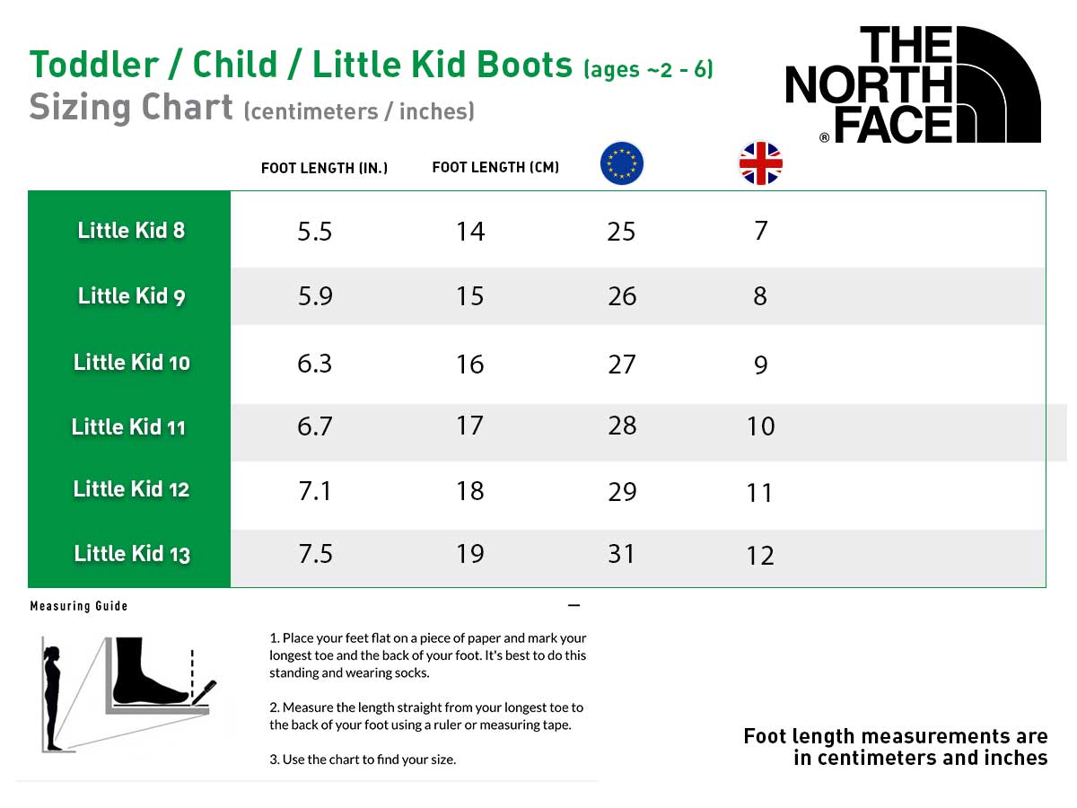 North face junior size chart shop